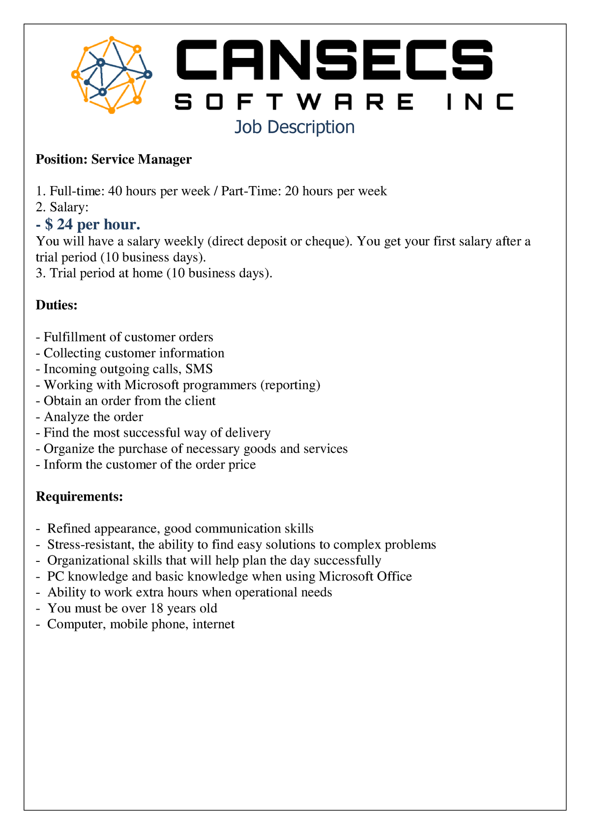 Job Description and Functions- Service Manager - Job Description ...