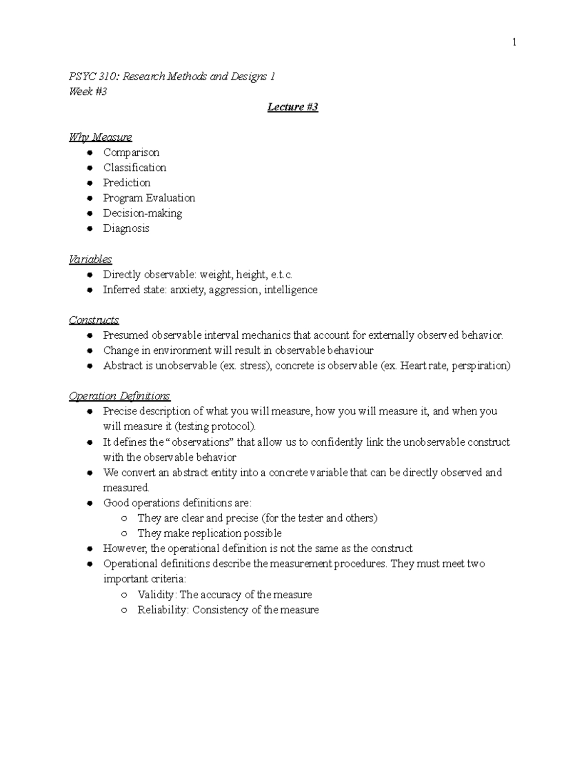Lecture #3 - PSYC 310: Research Methods and Designs 1 Week # Lecture ...