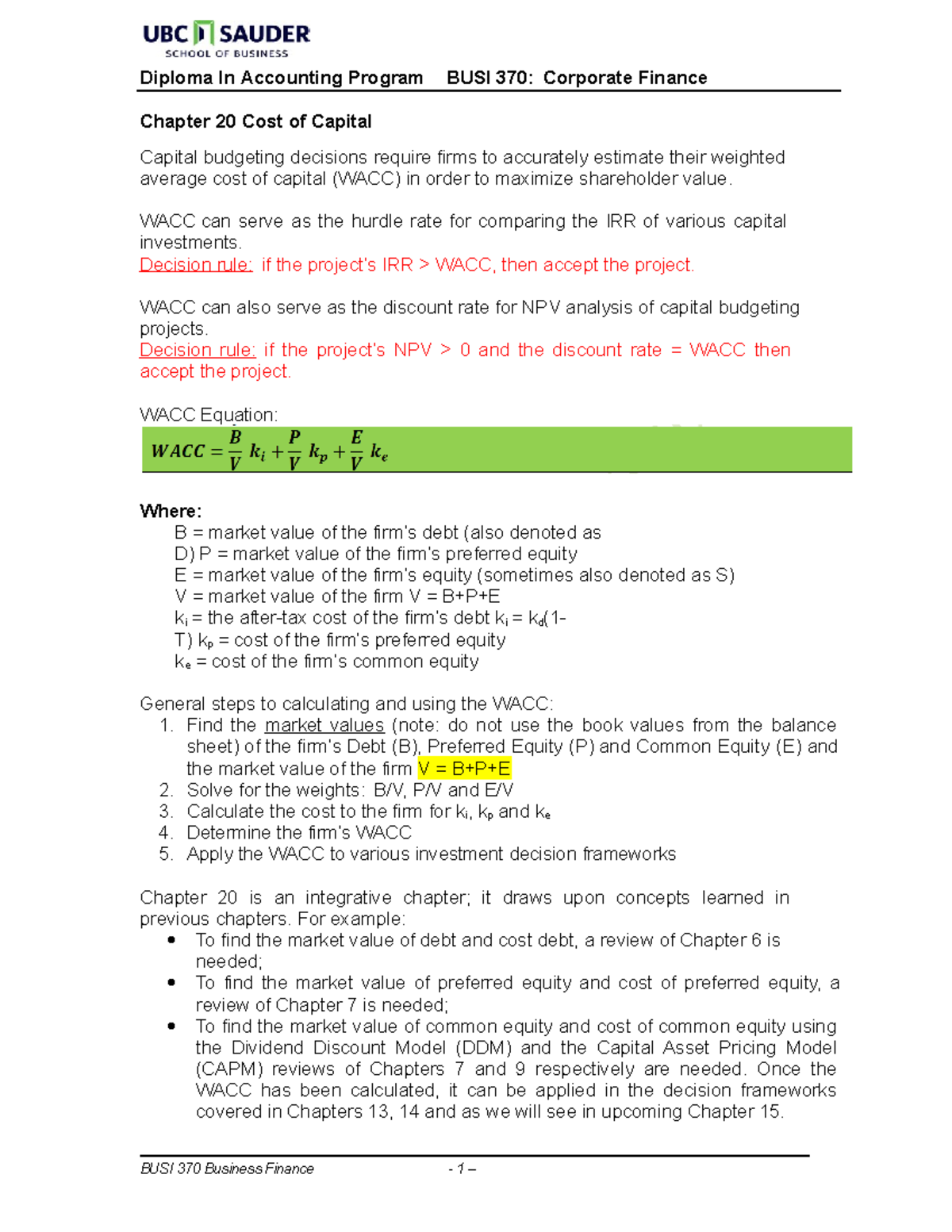 BUSI 370 Chapter 20 Study Notes - Diploma In Accounting Program BUSI ...