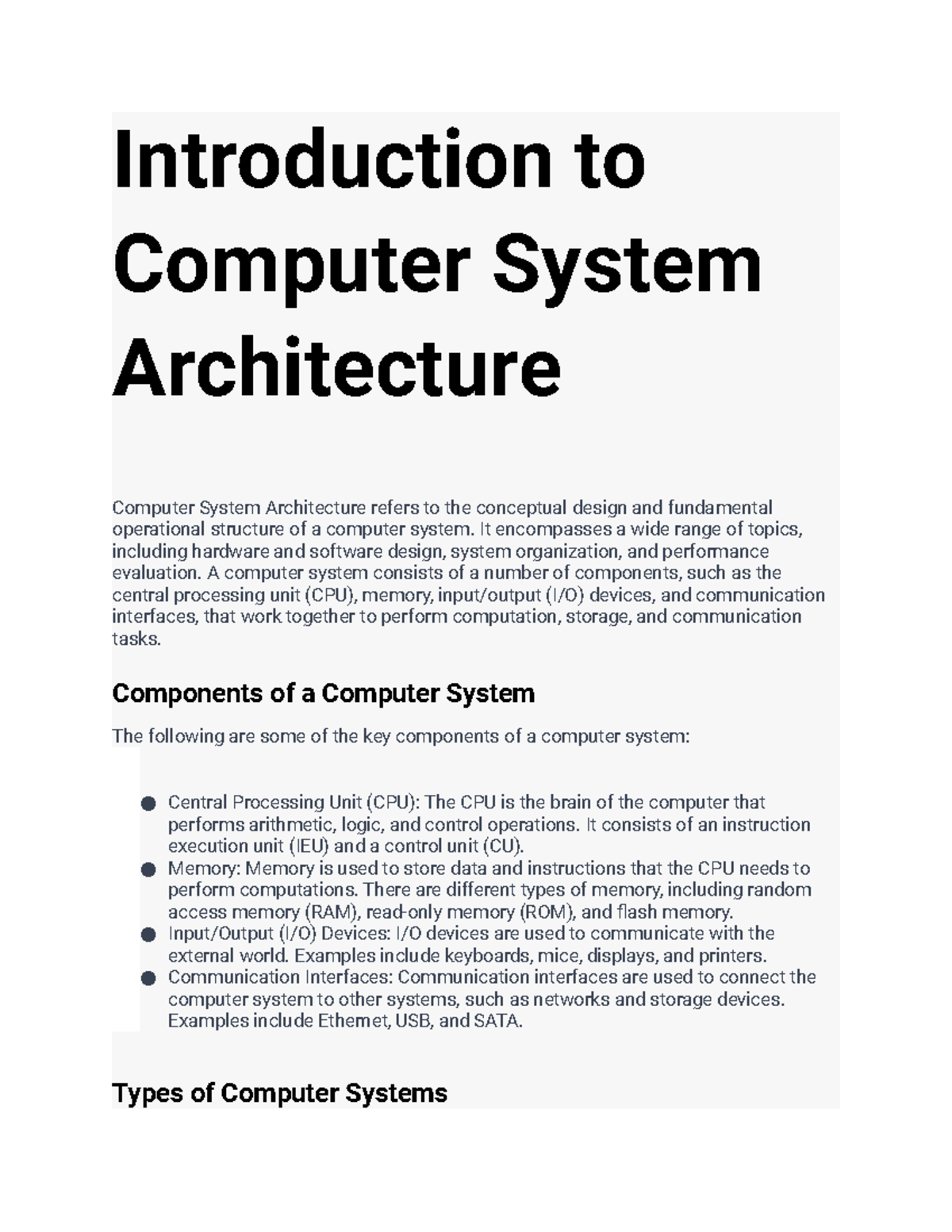 computer architecture essay introduction