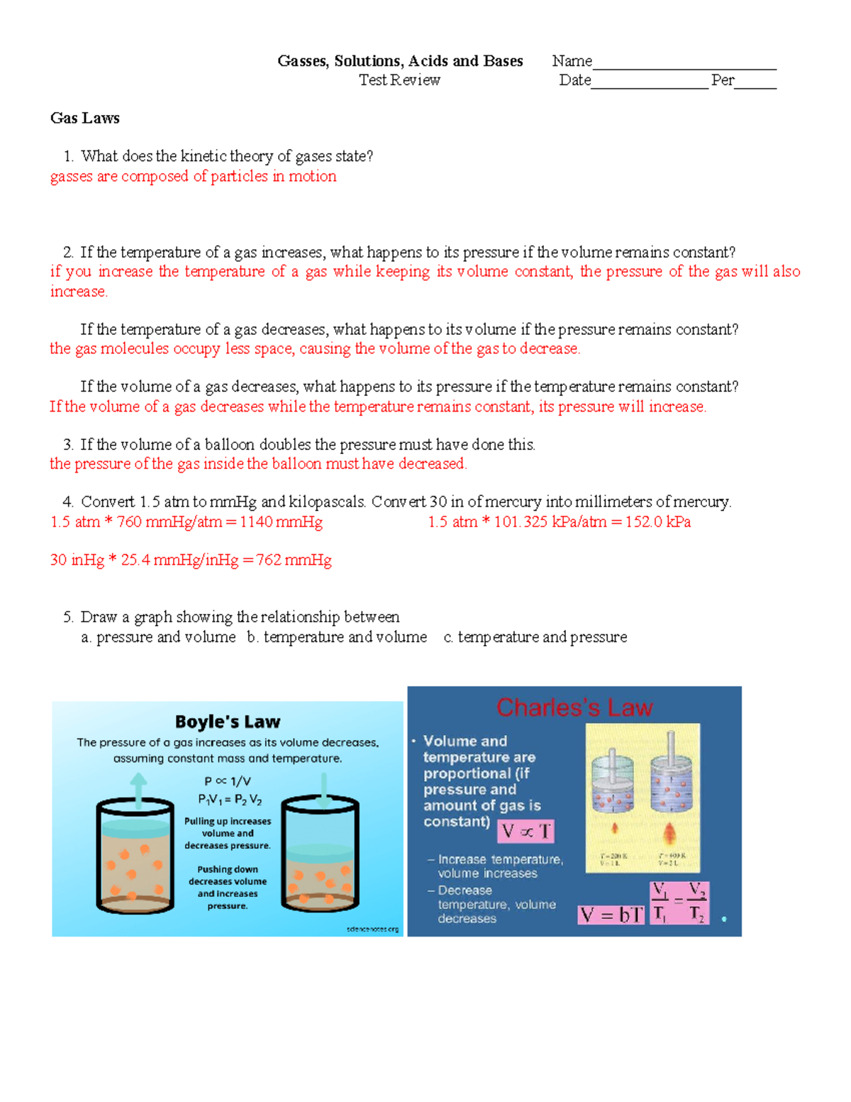  WS Gasses, Solutions, Acids and Bases Test Review 2023 Gasses