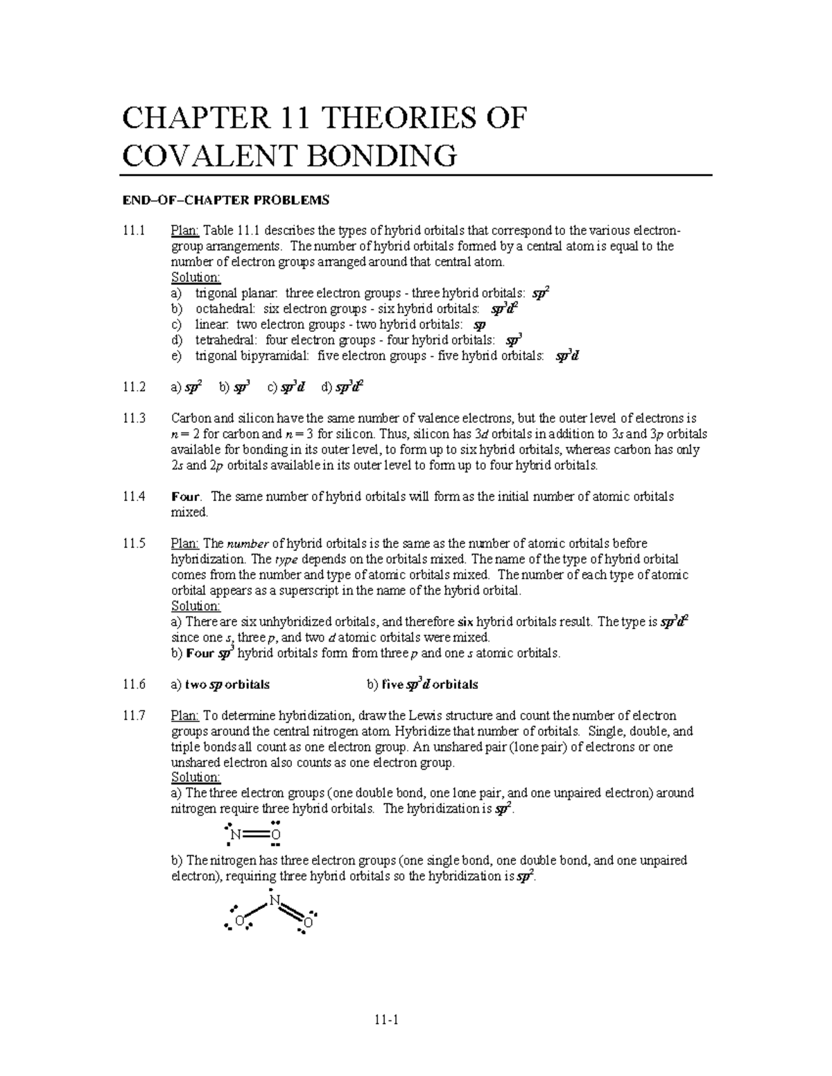CHAPTER 11 THEORIES OF COVALENT BONDING - CHAPTER 11 THEORIES OF ...