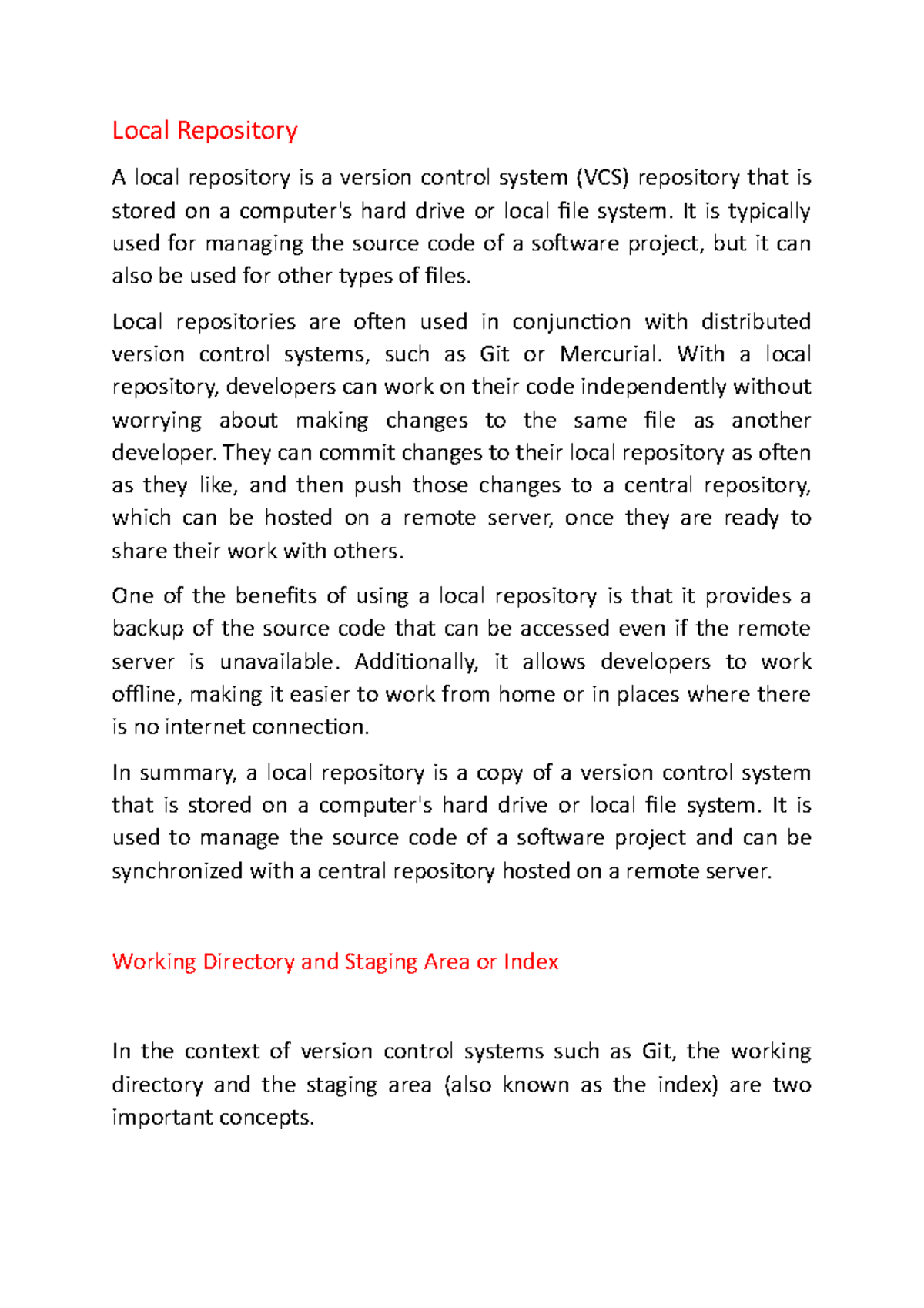 Local Repository - notes - Local Repository A local repository is a ...