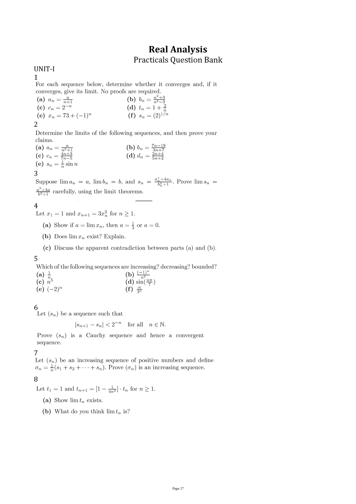 B.Sc Mathematics CBCS - Real Analysis Practicals Question Bank UNIT-I 1 ...