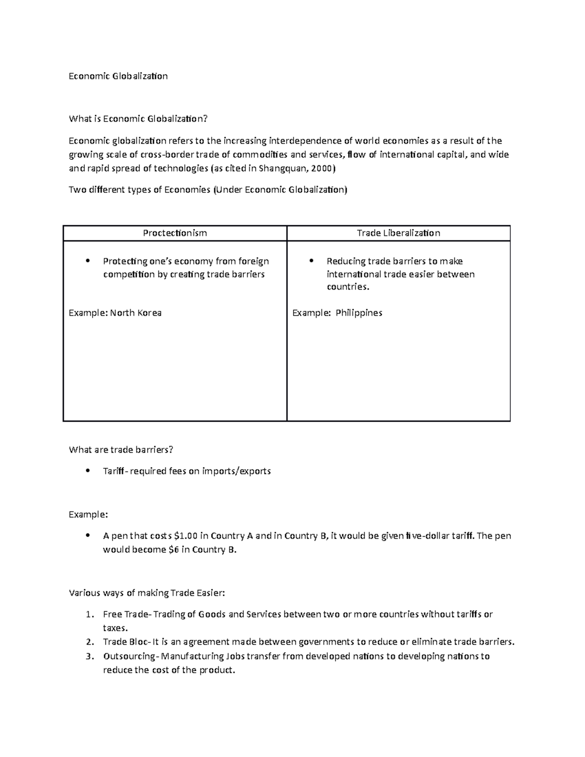 economic globalization essay questions