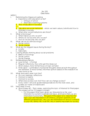 Soc 101 Ch. 1 Notes - Sociology the study of human society sociological ...