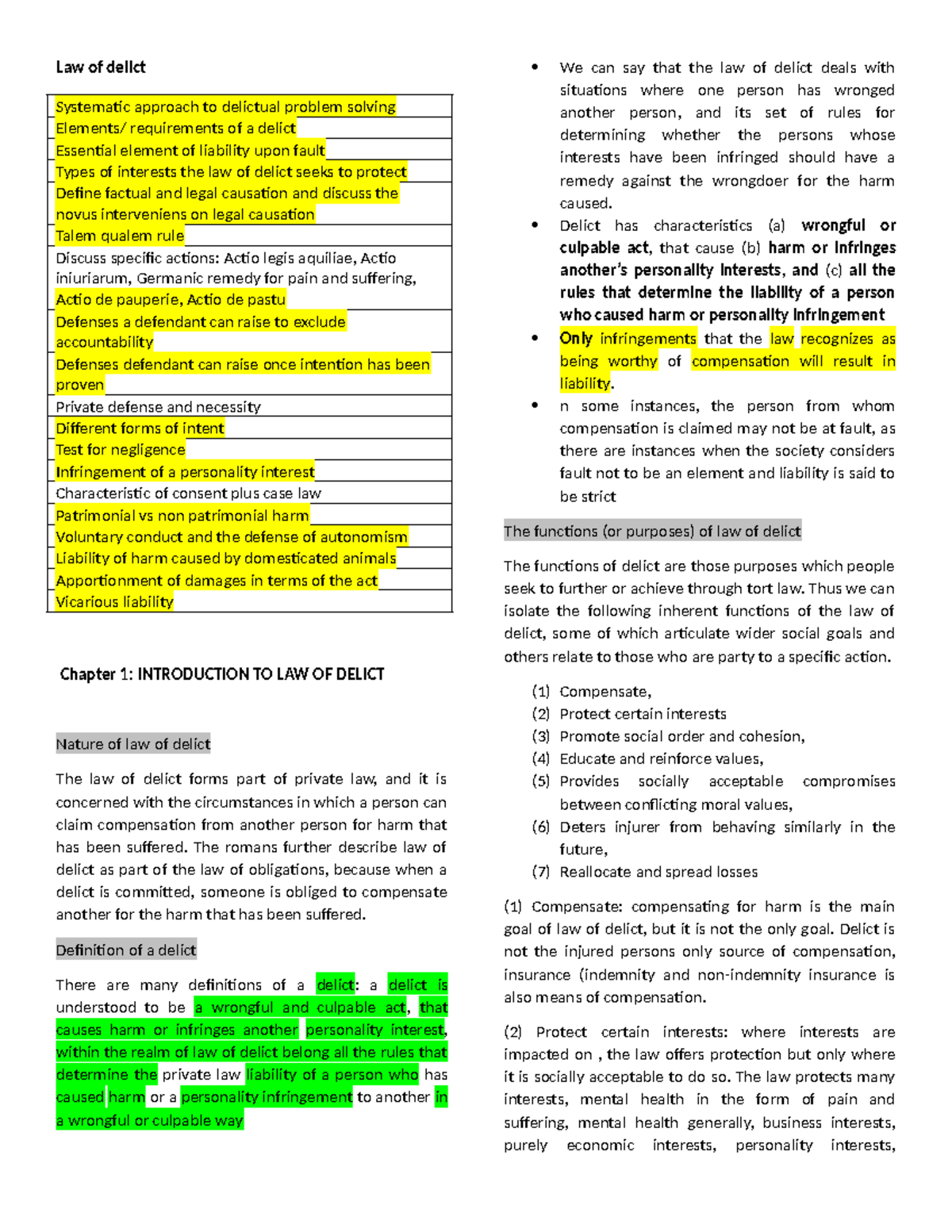 LOD Exam Prep - Summary Law Of Delict - Law Of Delict Chapter 1 ...