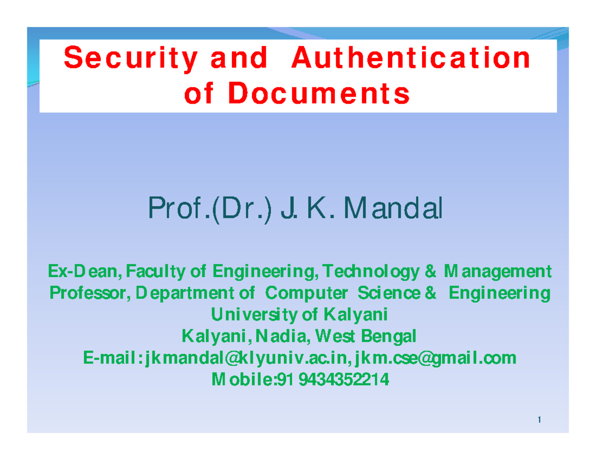 Document security - Lecture notes 1-10 - ####### Security and ...