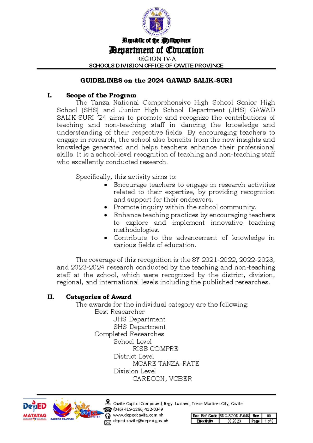 Guidelines ON THE Gawad Salik SURI 24 - Department of Education SCHOOLS ...