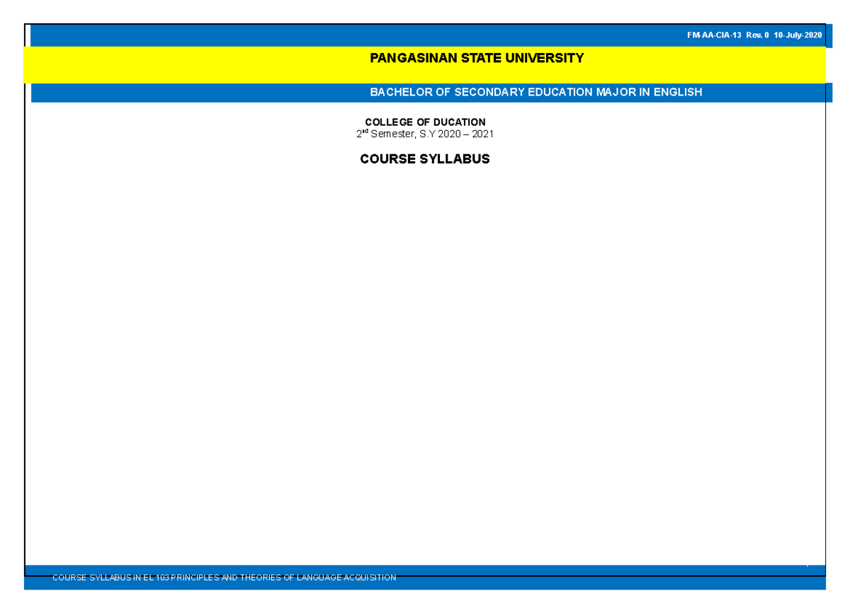 El 110 Language Education Research Syllabus BSED English PangSU 