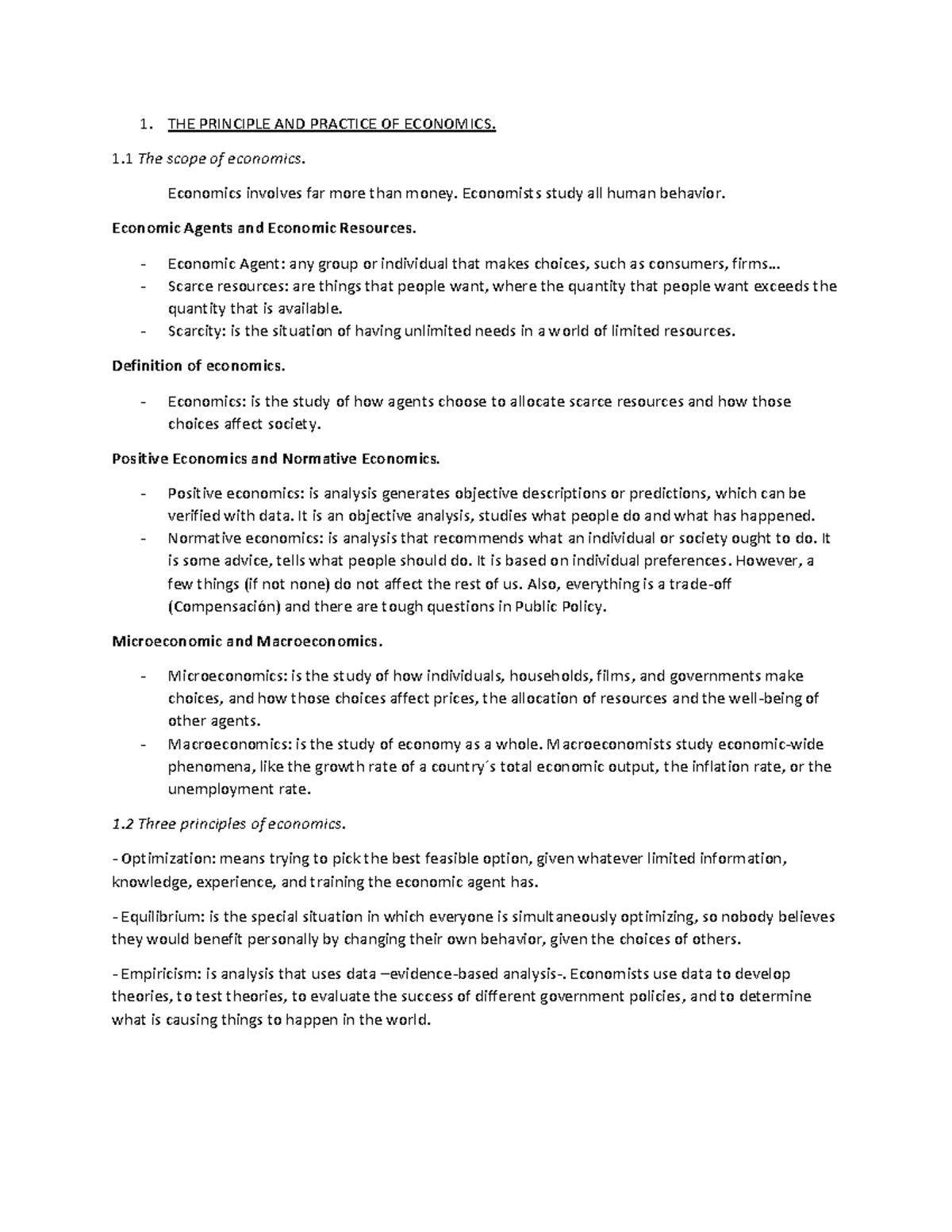 Introduction TO Economics Topic 1 - 1. THE PRINCIPLE AND PRACTICE OF ...