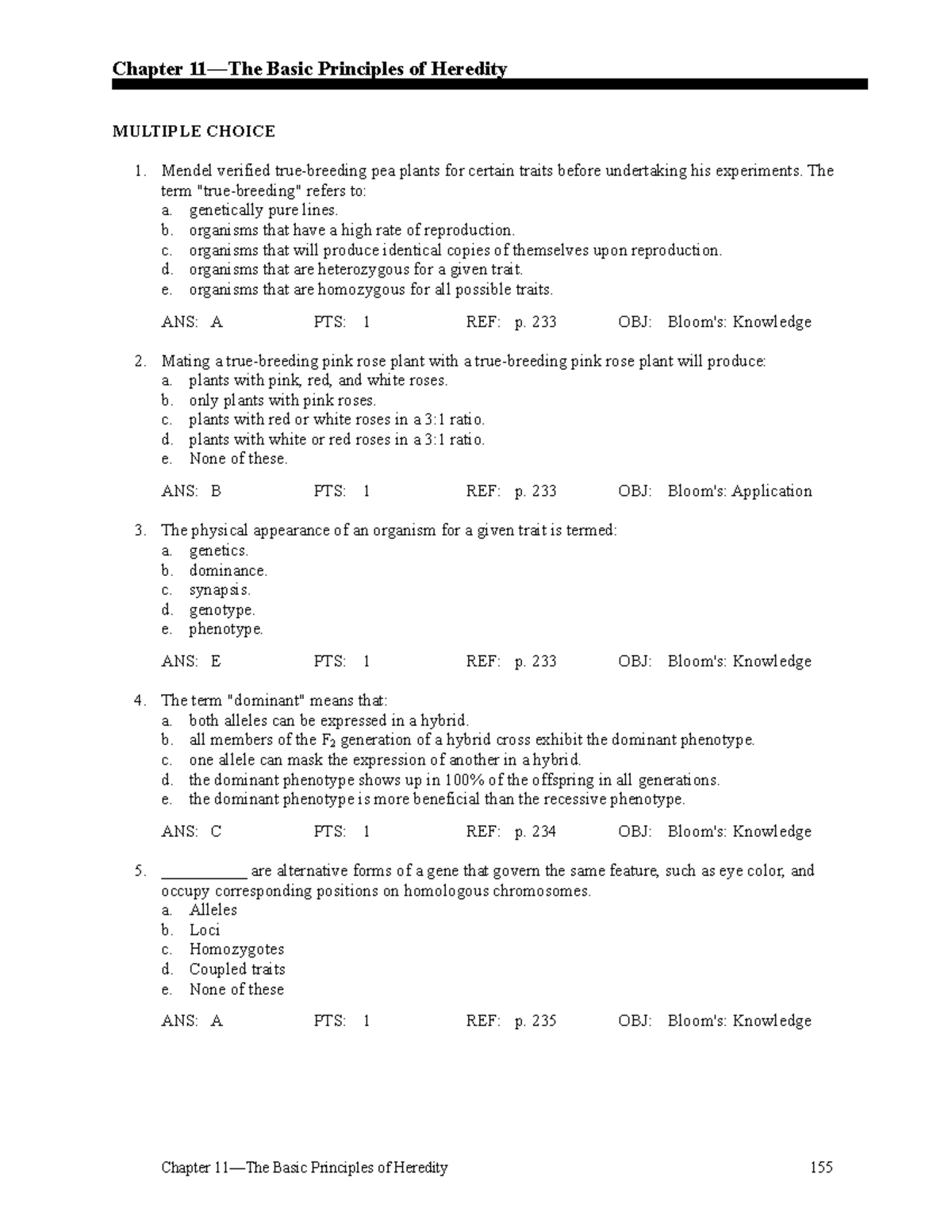 Sample/practice exam - Chapter 11—The Basic Principles of Heredity ...