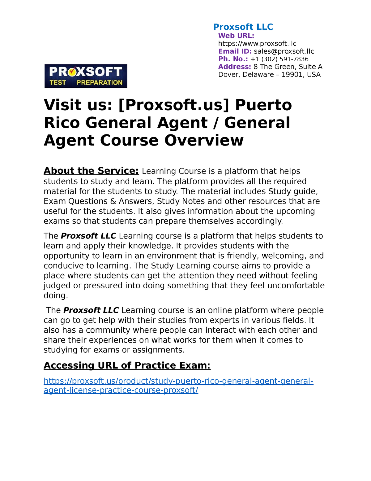 Puerto Rico General Agent / General Agent Practice Course - Proxsoft ...