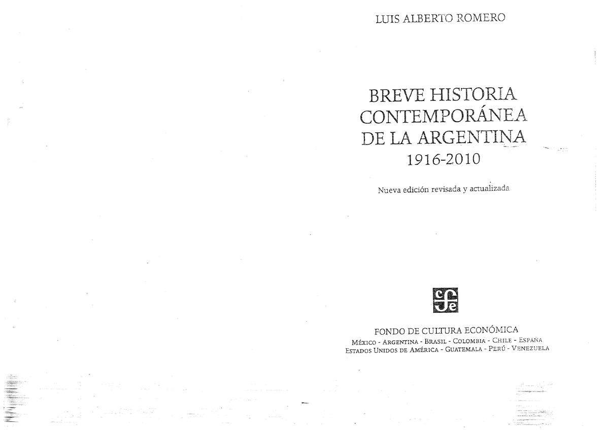 Romero - Breve Historia Contemporanea De La Argentina 1916-2010 - Cbc ...