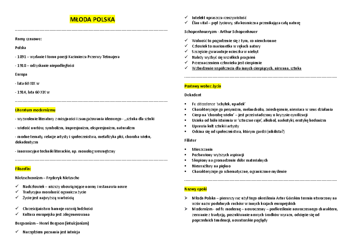 Młoda Polska Sprawdzian Z Poezji