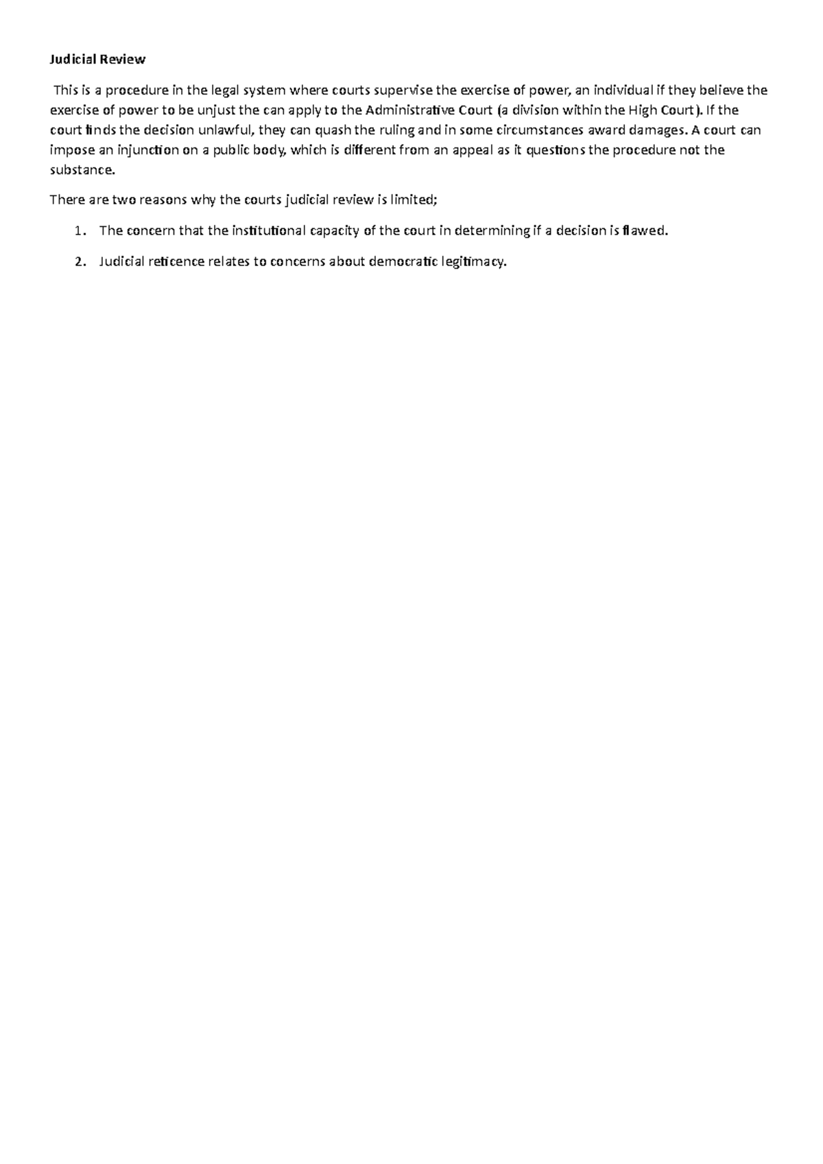 Judicial Review - Notes - Judicial Review This is a procedure in the ...