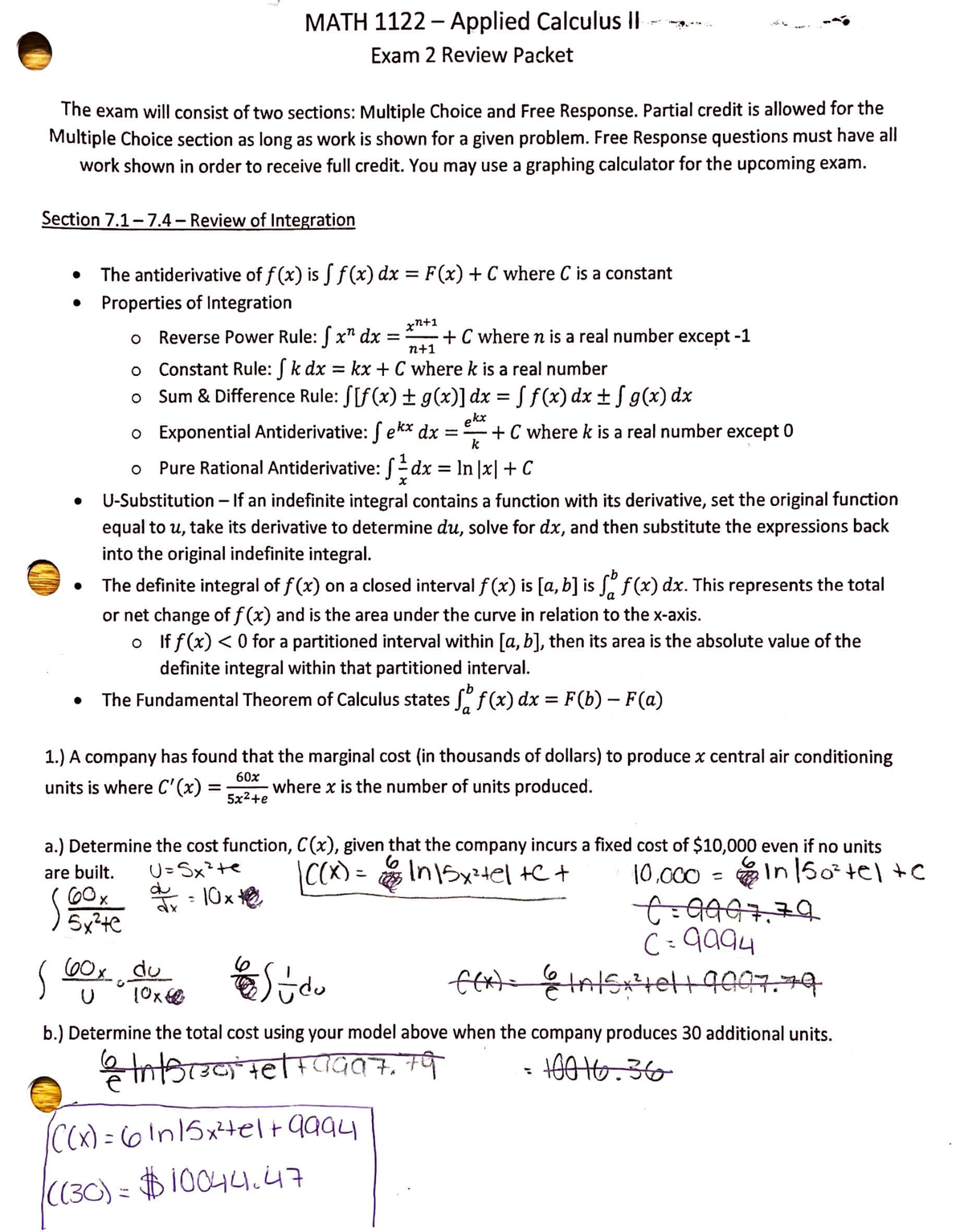 Exam 2 review guide - covers sections 7.1-7.6, 8.1-8.4 - e MATH 1122 ...