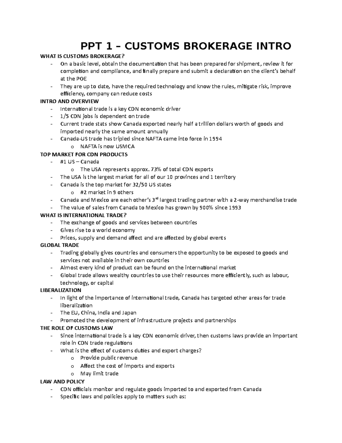 CUST1431 PPT 1 INTRO PPT 1 CUSTOMS BROKERAGE INTRO WHAT IS