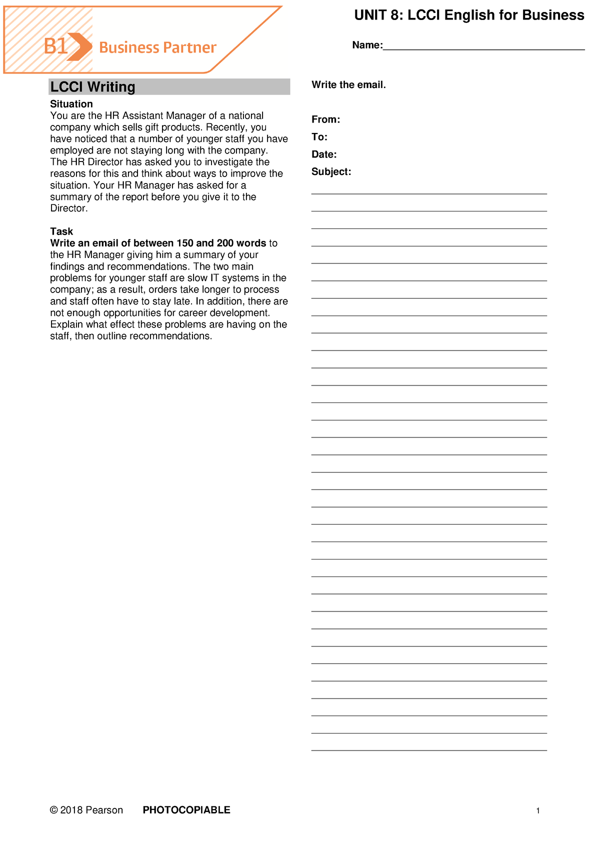 BP B1 Tests Unit8 LCCI - Nâmn - © 201 8 Pearson PHOTOCOPIABLE 1 UNIT 8 ...
