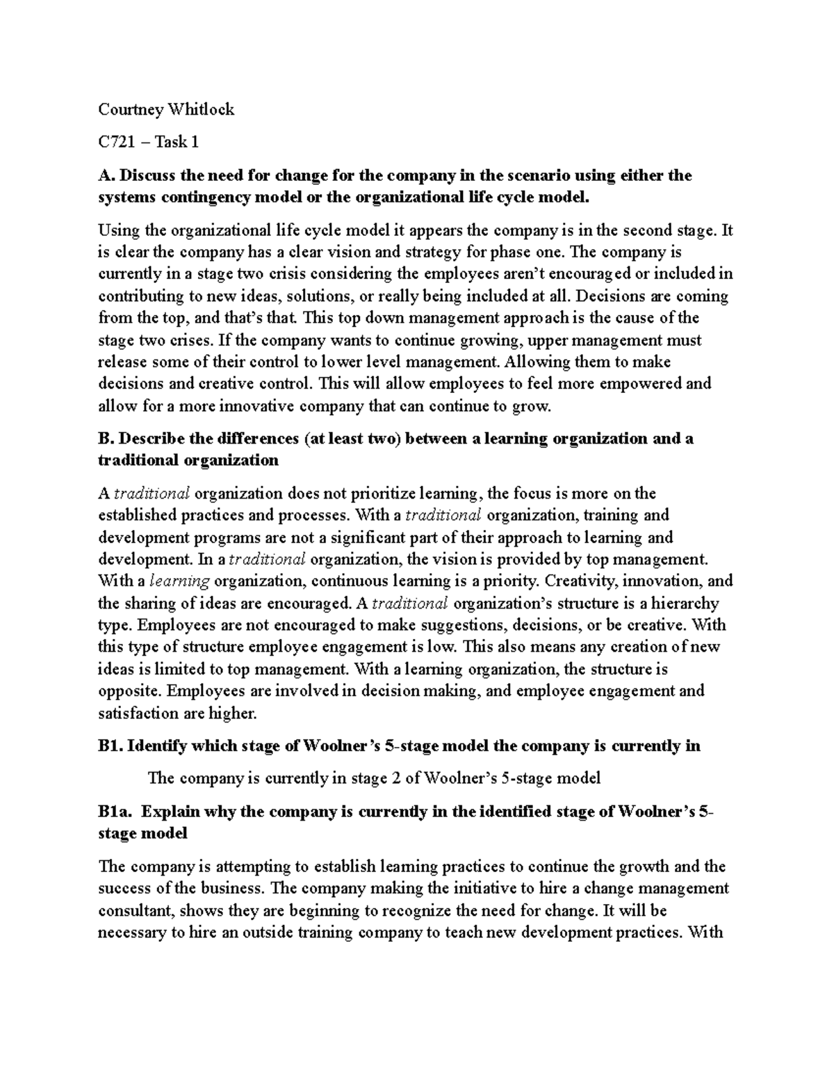 C721 Task 11 Task 1 Courtney Whitlock C721 Task 1 A. Discuss the