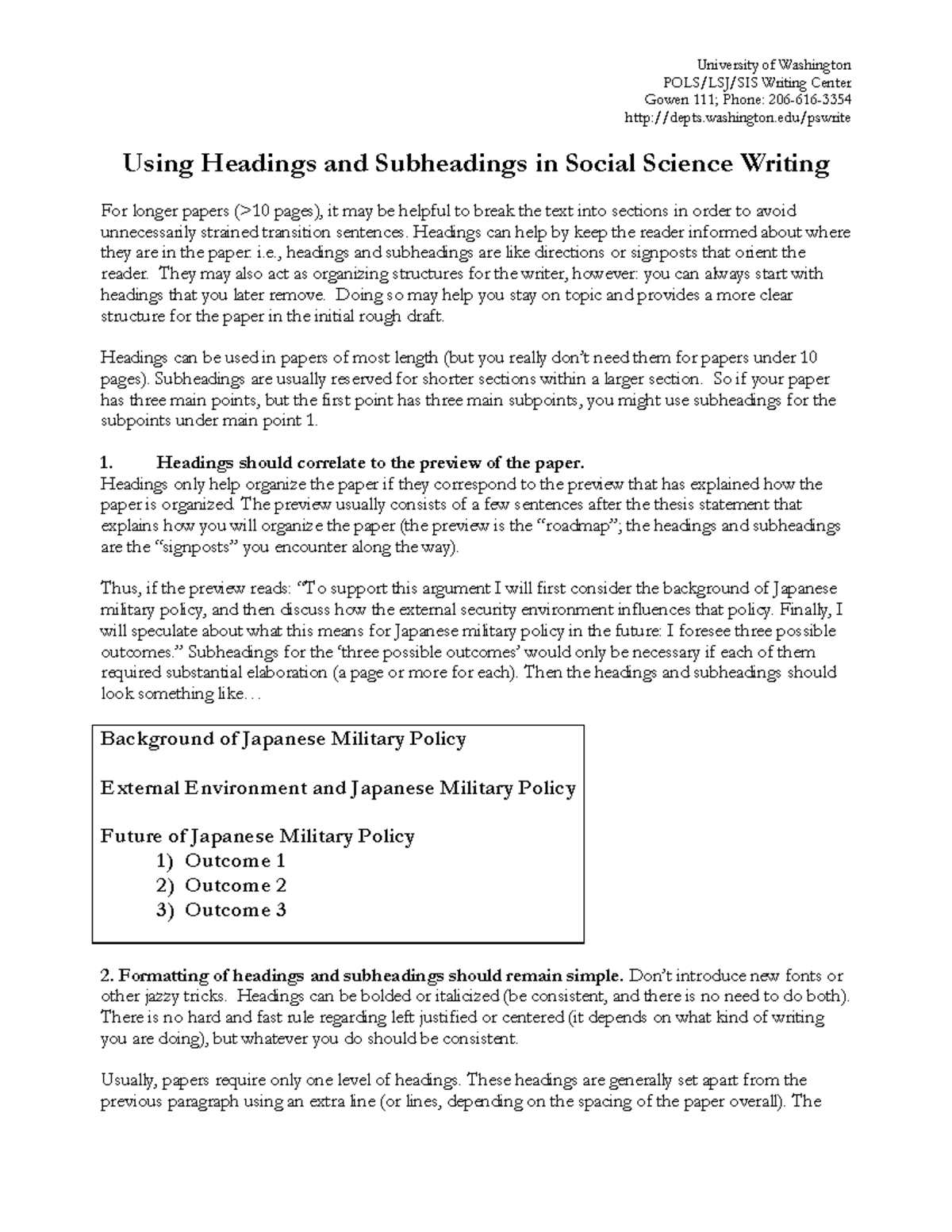 Subheadings - notes - University of Washington POLS/LSJ/SIS Writing ...