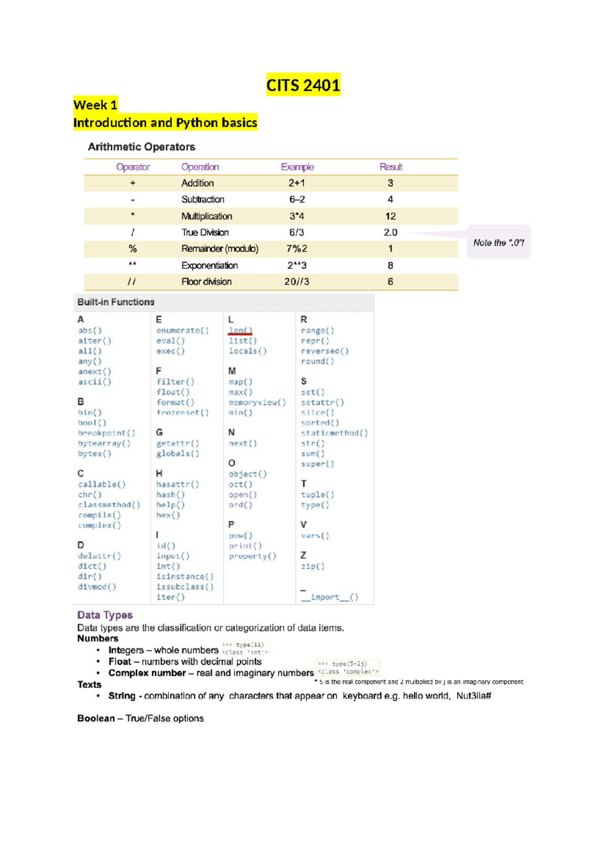 CITS 2401 - CITS 2401 Week 1 Introduction and Python basics ‘=’ is not ...