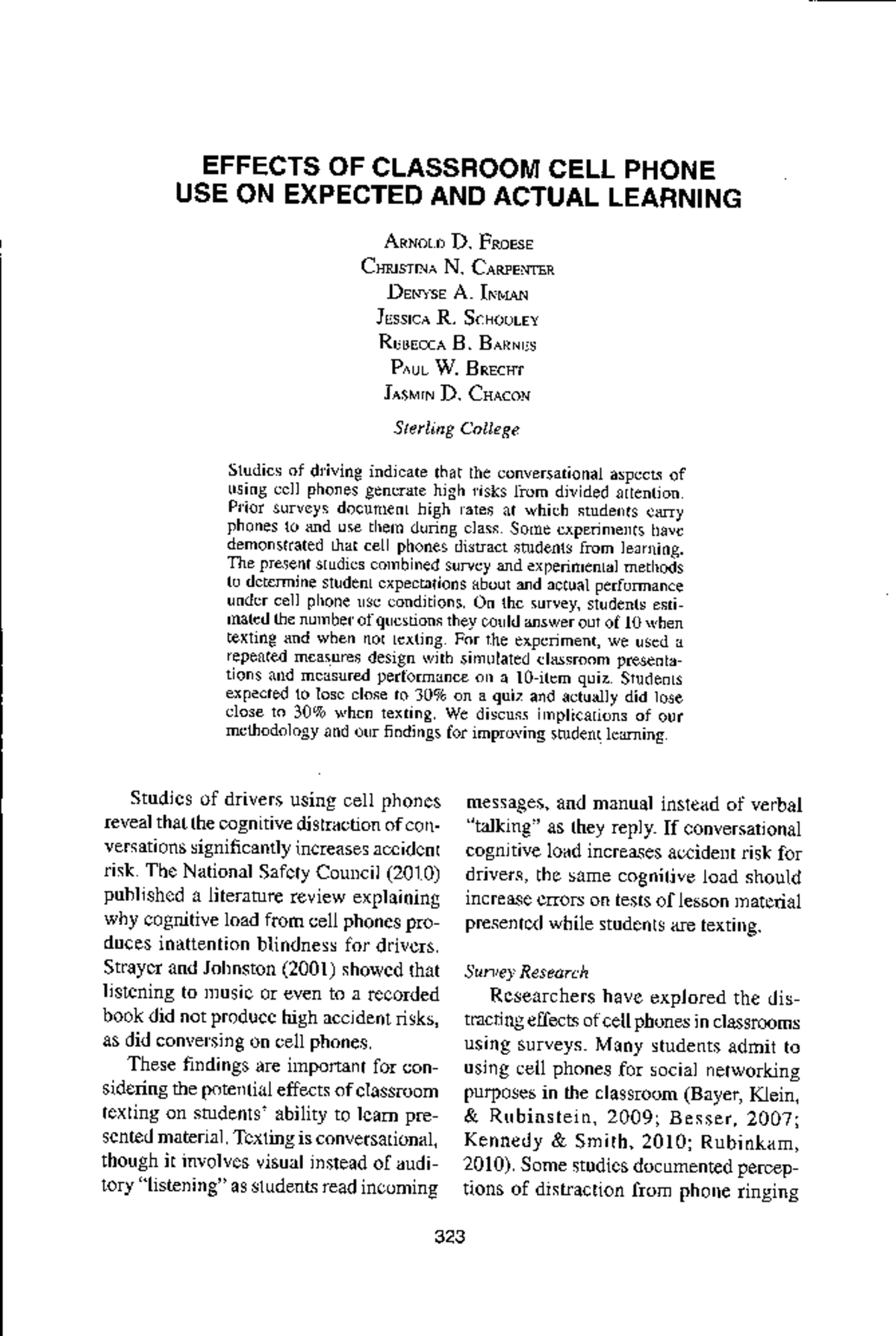 Effects OF Classroom CELL Phone USE ON Expected AND Actual Learning ...