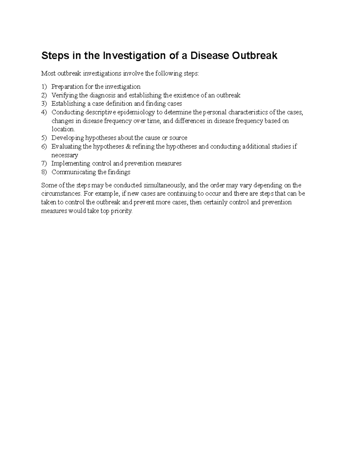 Steps In The Investigation Of A Disease Outbreak - Developing ...