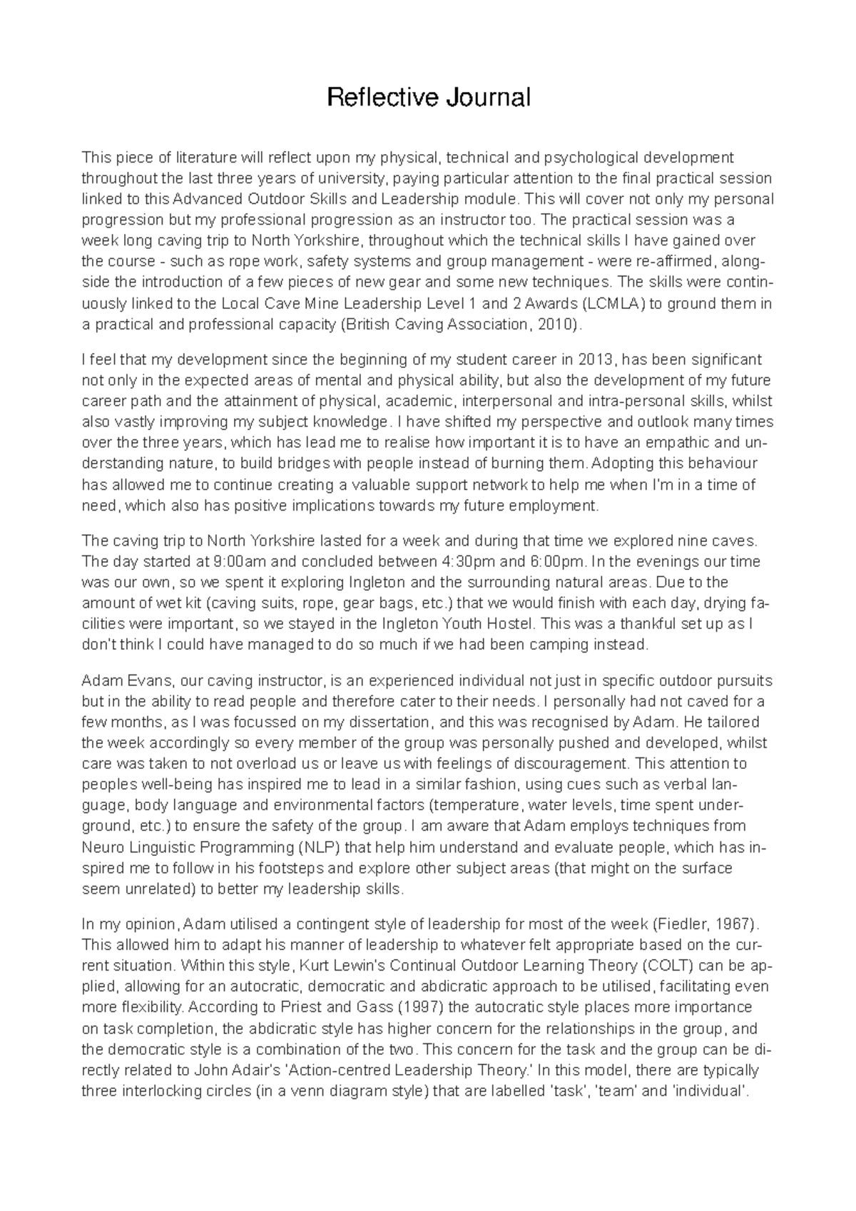 Reflective Journal - Reflective Journal This piece of literature will ...