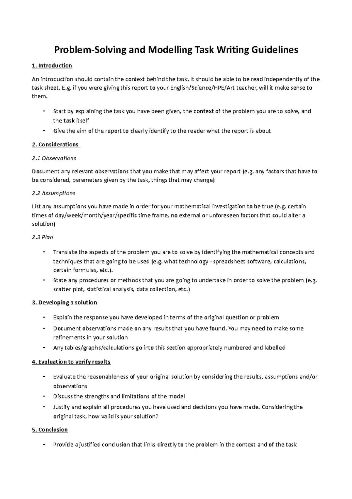 problem solving and modelling task example