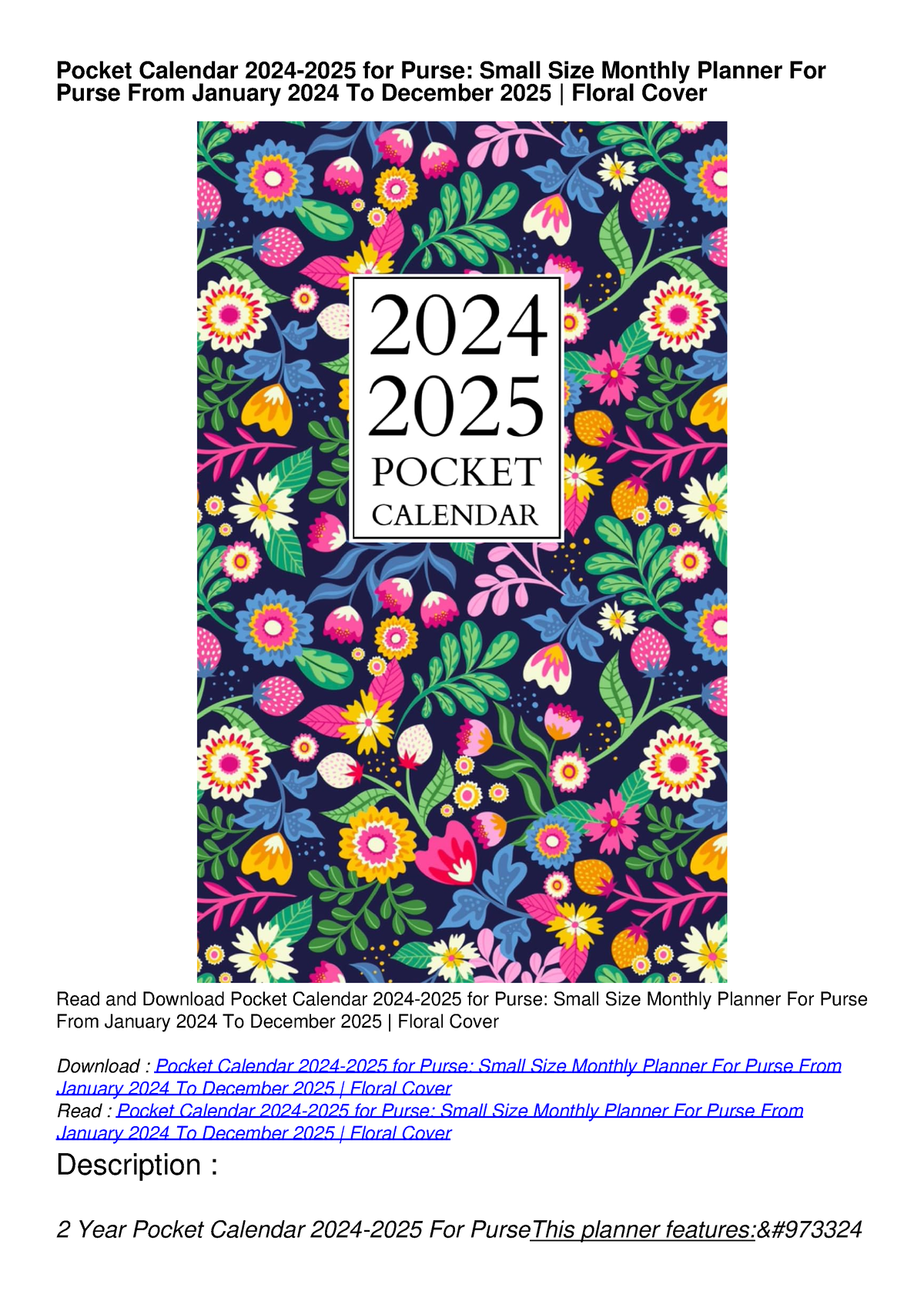 PDF/READ Pocket Calendar 20242025 for Purse Small Size Monthly