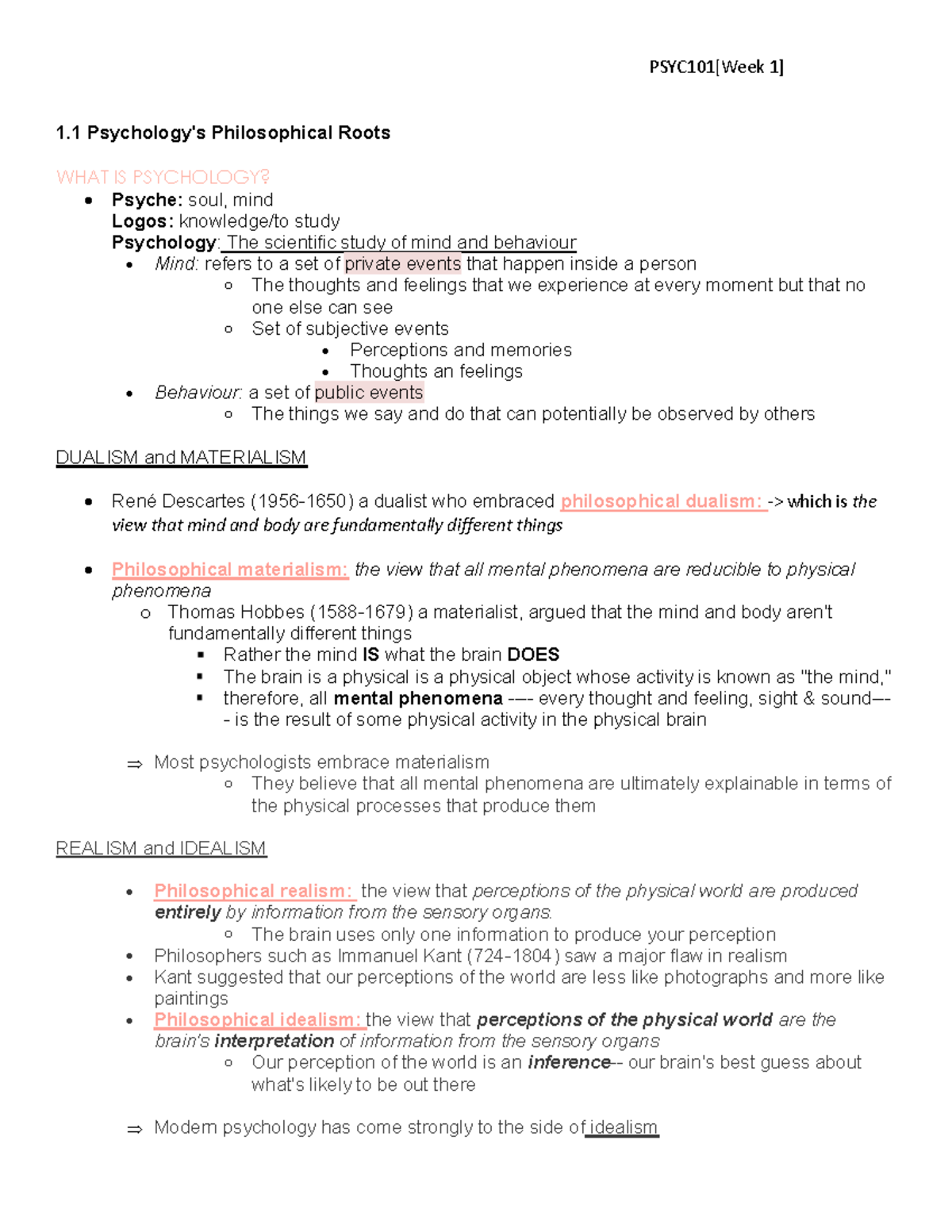 Psyc101 Notes - Introduction - PSYC 101 - UBC - Studocu