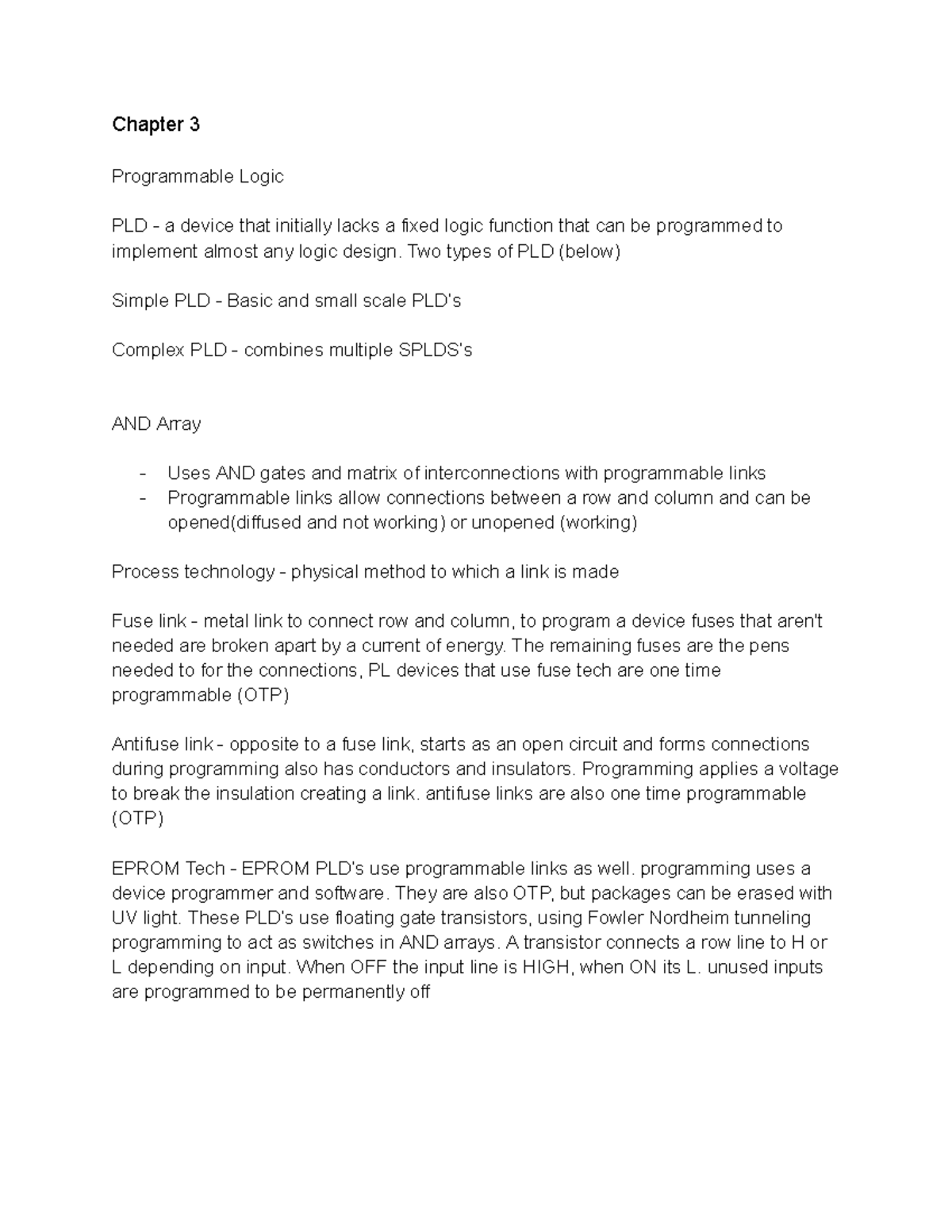 CP220 Chpt Notes - Chapter 3 Programmable Logic PLD - a device that ...