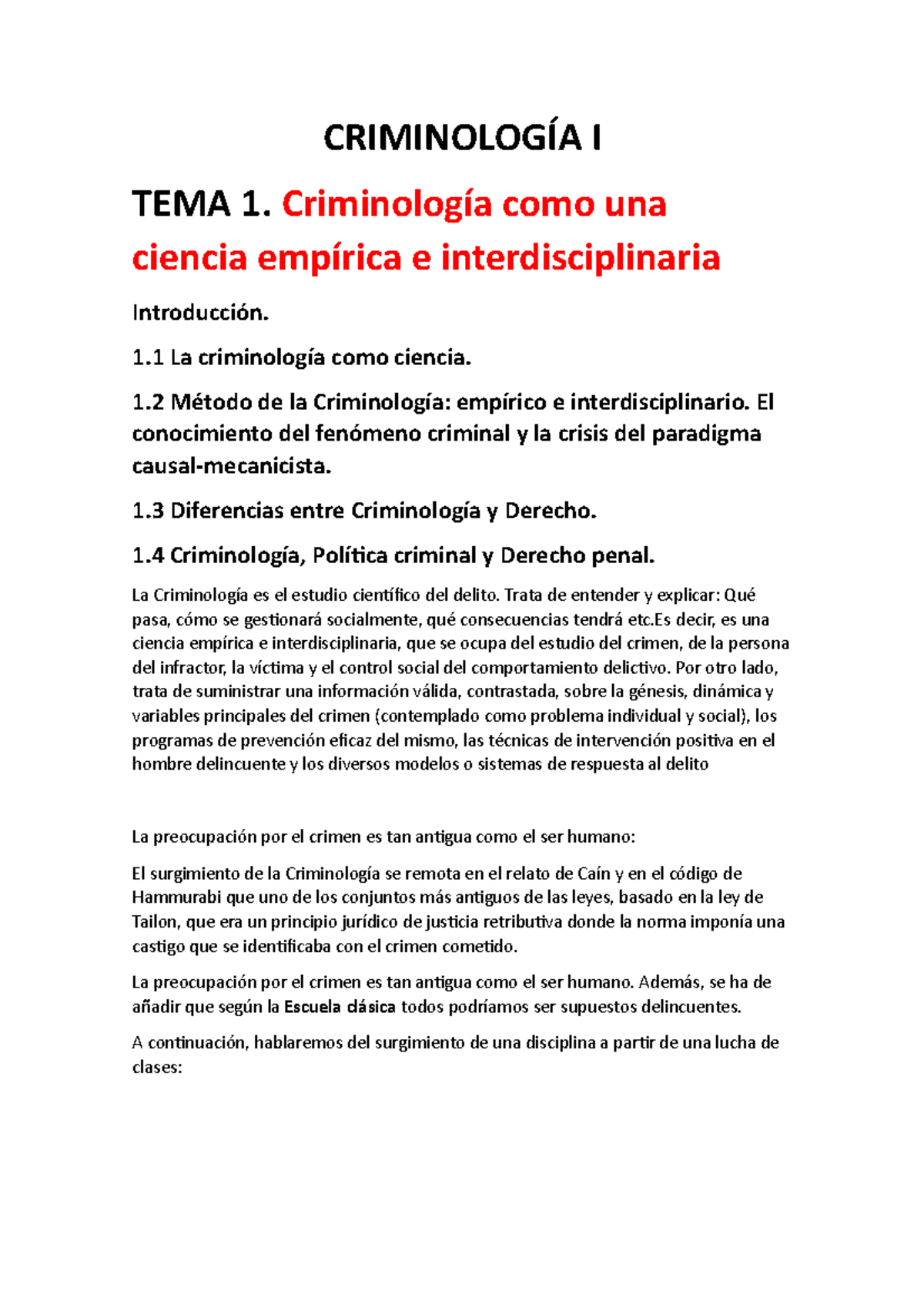 Criminologia 1 apuntes todo el curso - CRIMINOLOGÍA I TEMA 1 ...