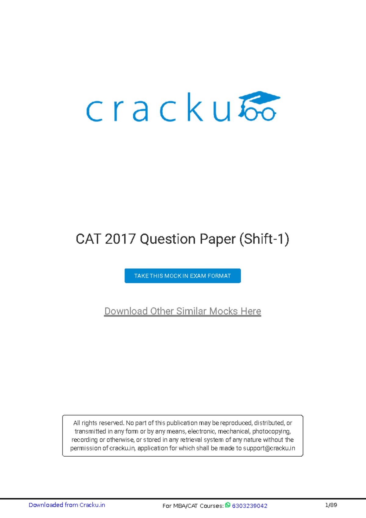 CAT 2017 Question Paper (Shift-1) By Cracku - CAT 2017 Question Paper ...