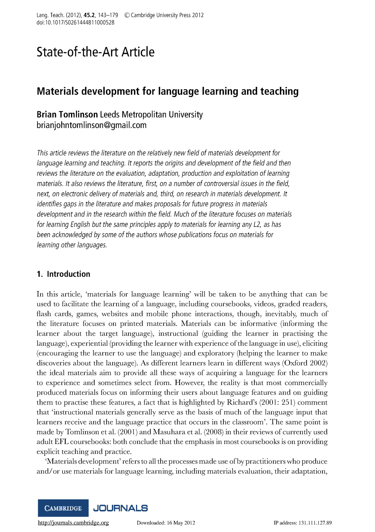 Brian Tomlinson Materials Development For Language Learning And ...