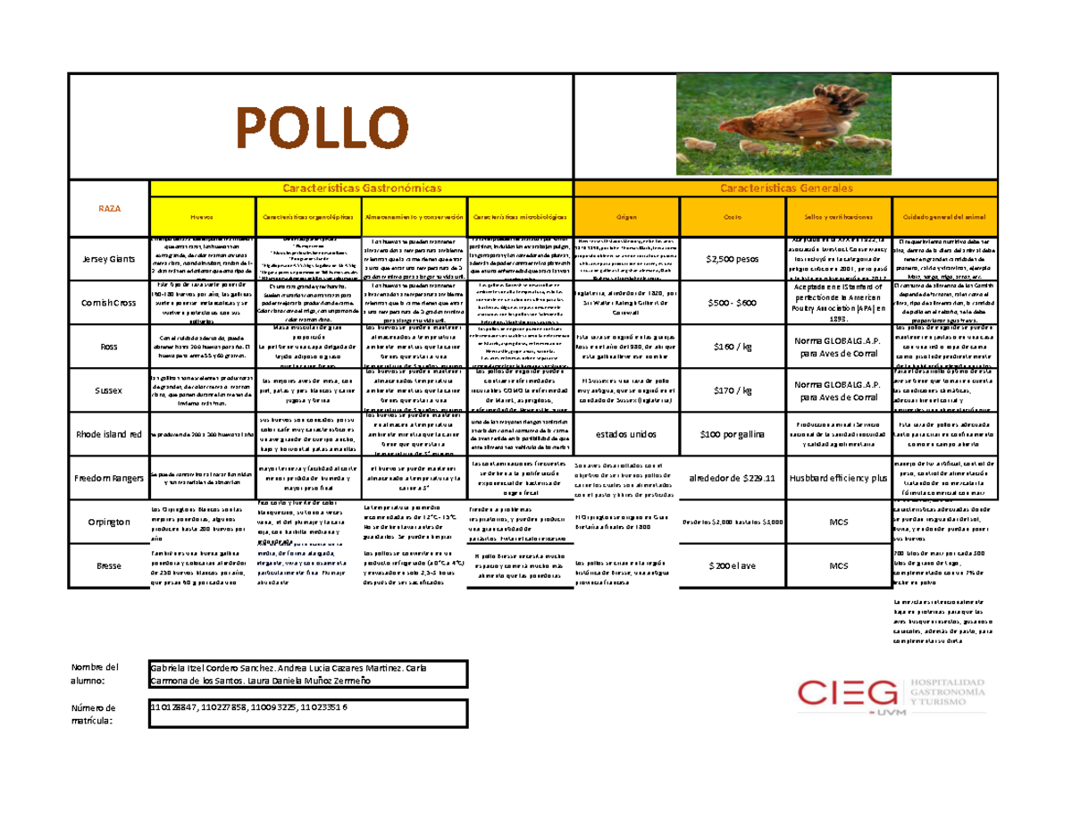 Ficha tecnica del pollo Jersey Giants Este tipo de raza