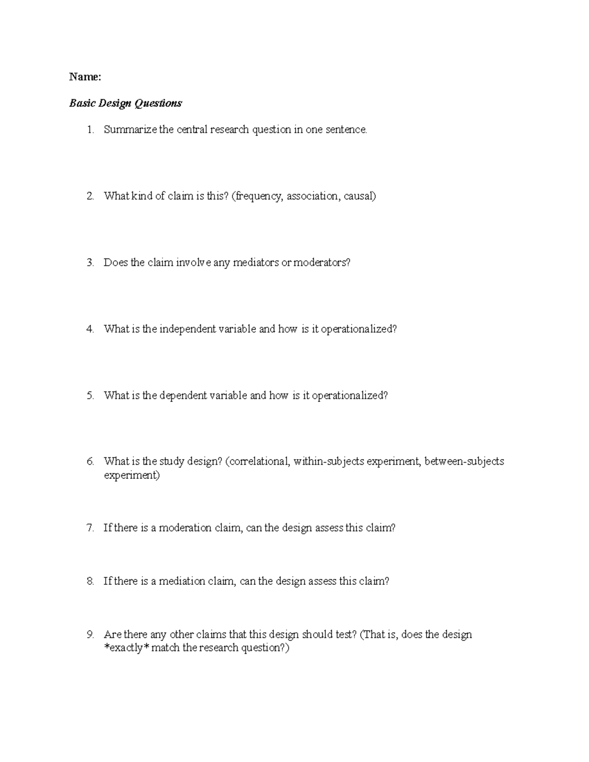 PSYC 3500 - Design Worksheet -Practice Materials - Basic Design ...