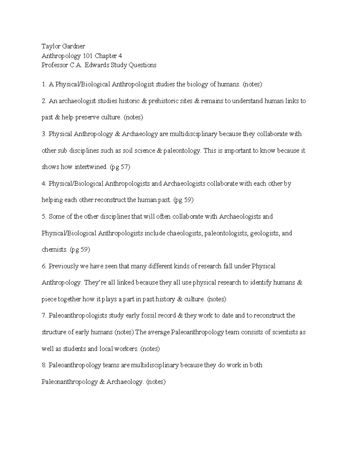Anthropology Study Guide - Taylor Gardner Anthropology 101 Chapter 4 ...