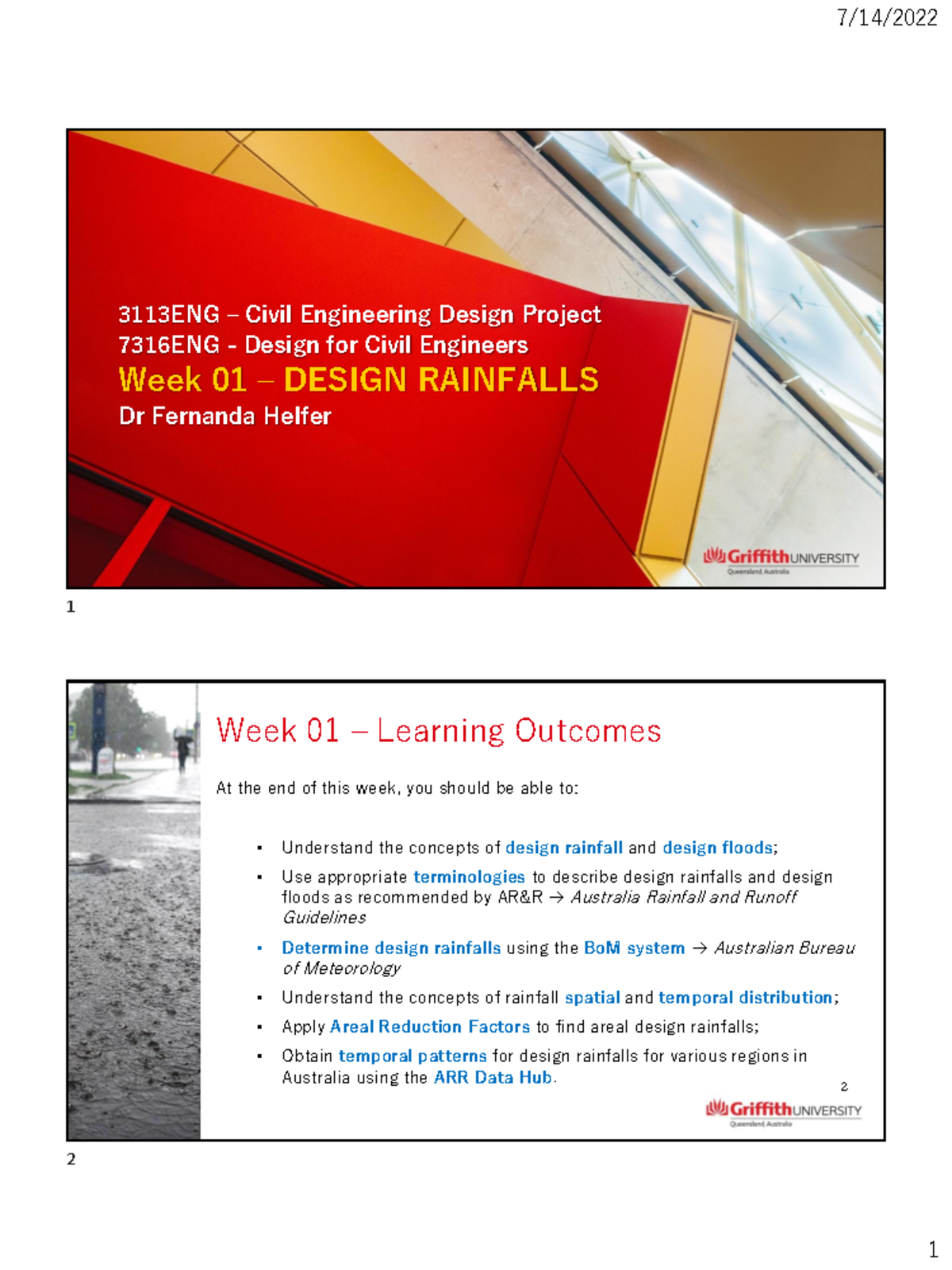 3113ENG Week 01 Design Rainfalls - 3113ENG – Civil Engineering Design ...