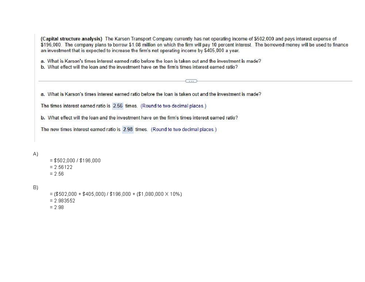 Module 2 - Question 7 - FIN320 - A) = $502,000 / $196, = 2. = 2. B ...