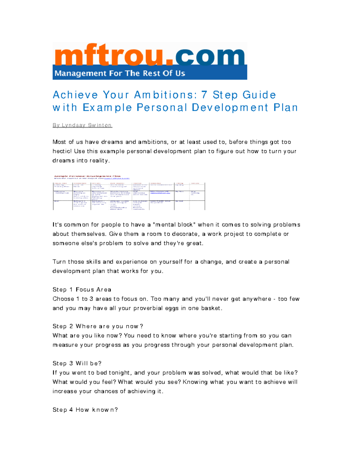 Example personal development plan - A c h i e v e Yo u r A m b i t i o ...