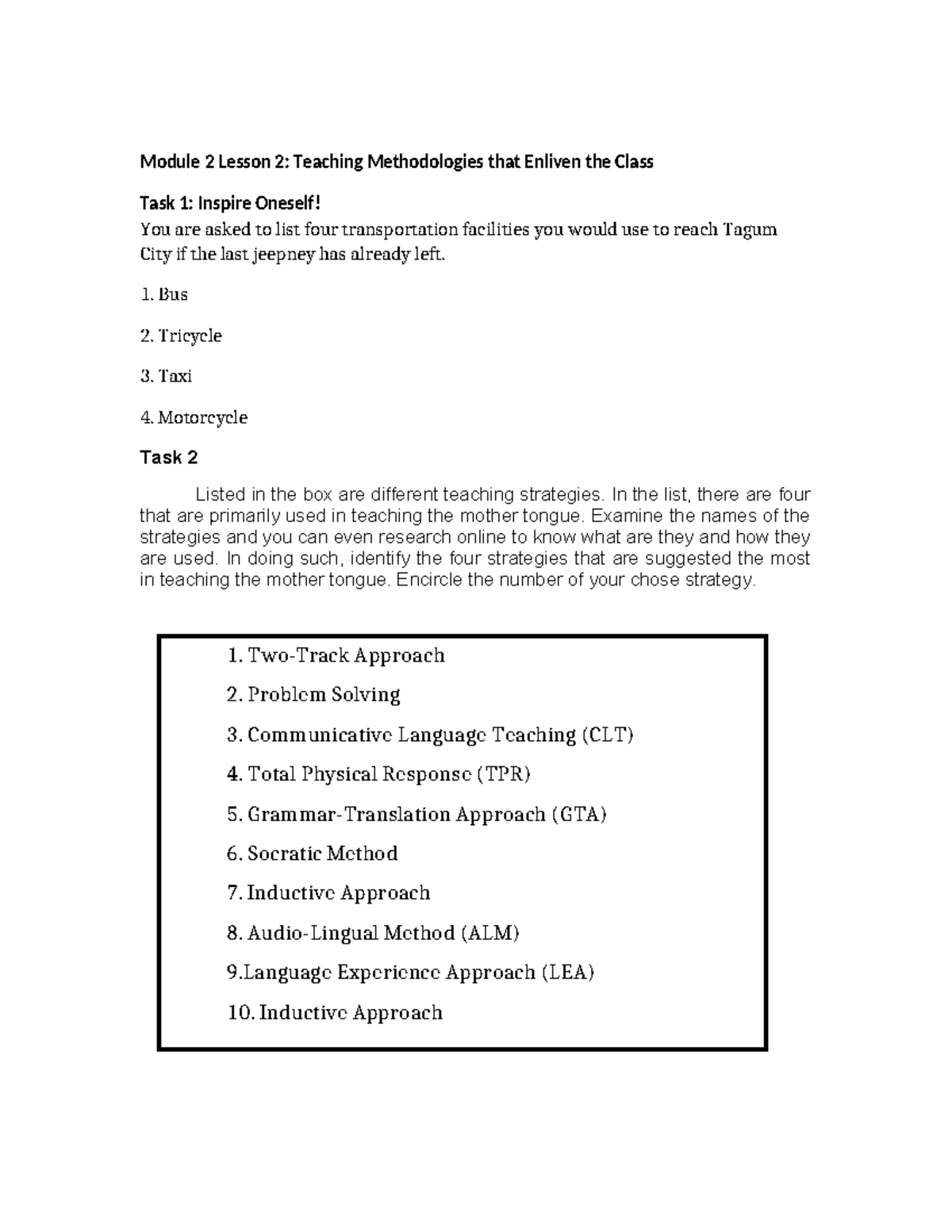 Teaching Methodologies Lesson - Module 2 Lesson 2: Teaching ...