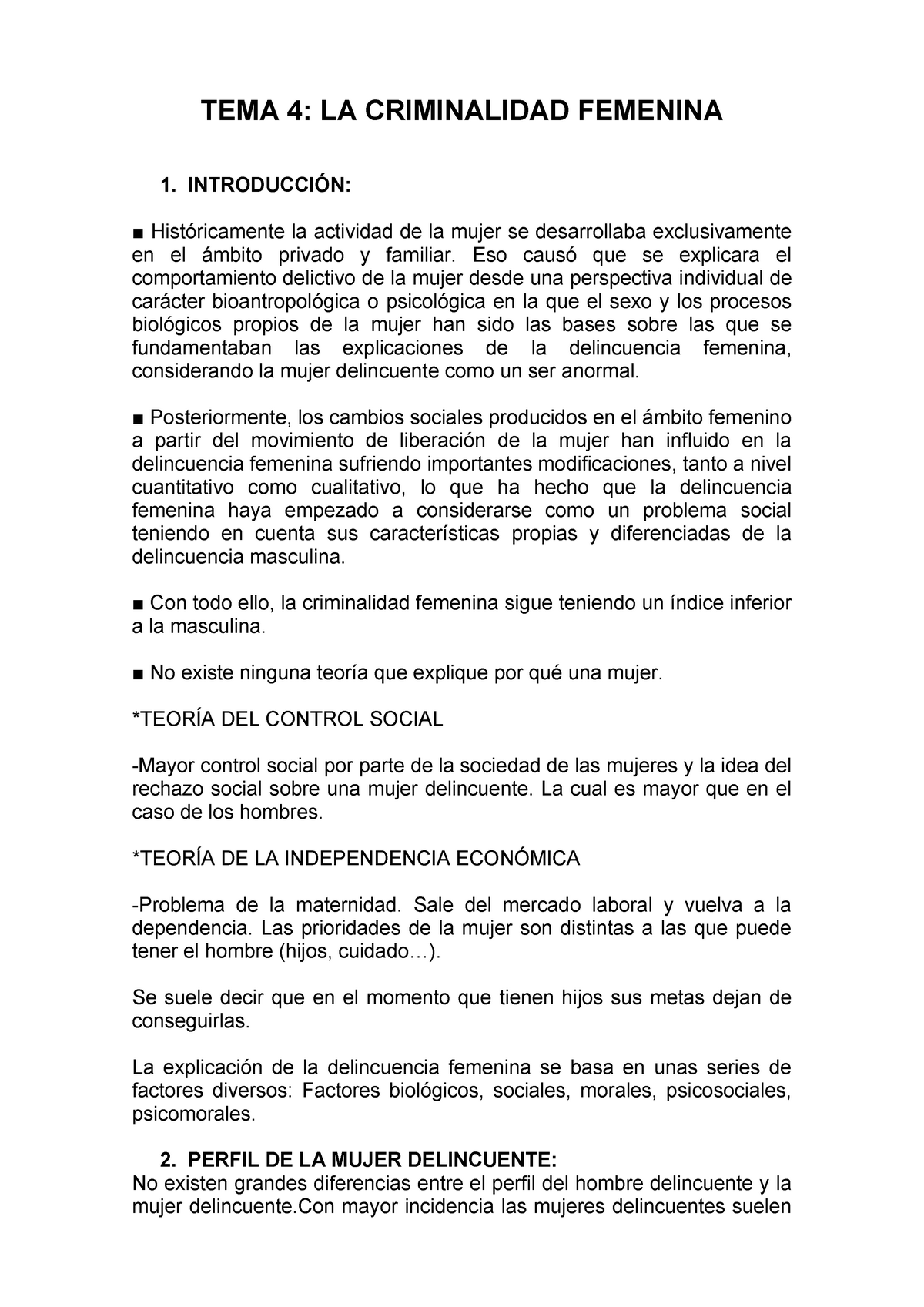 T 4 Criminalidad Femenina J Castaño - TEMA 4: LA CRIMINALIDAD FEMENINA ...