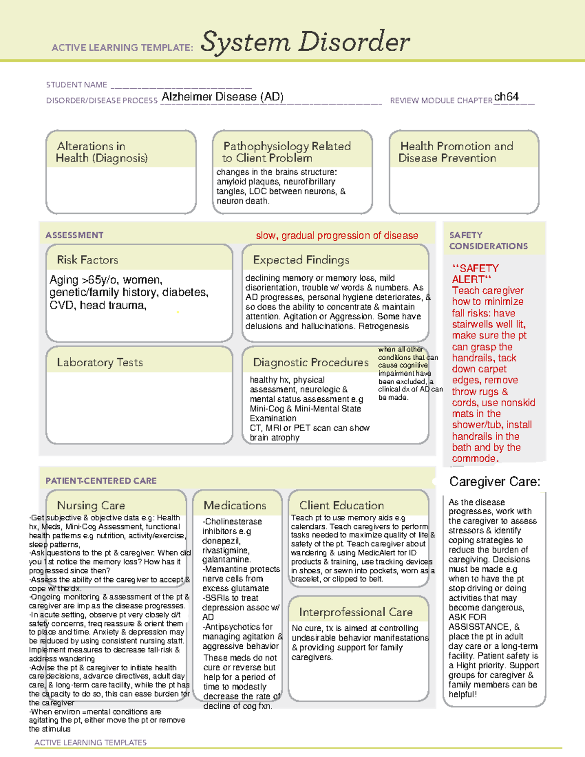 Alzheimer Disease (AD) - ACTIVE LEARNING TEMPLATES System Disorder ...