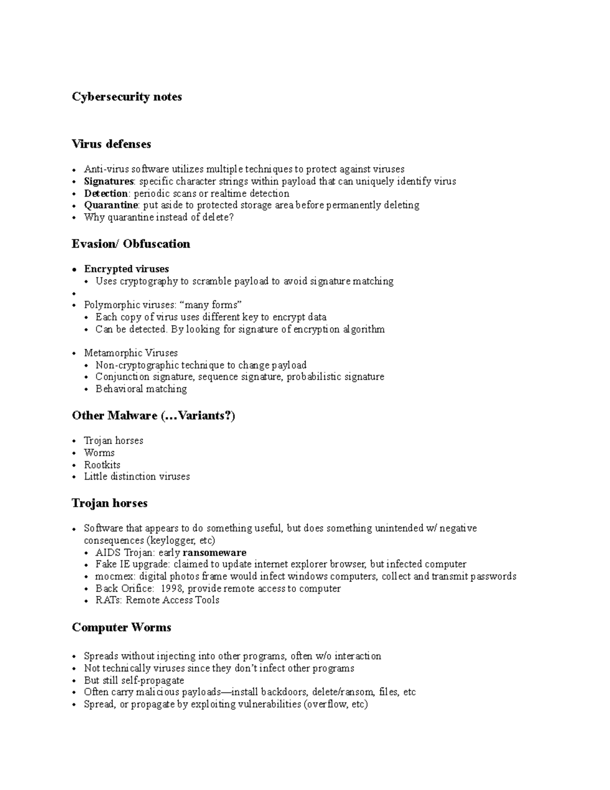 Cyber notes virus - Cybersecurity notes Virus defenses • Anti-virus ...