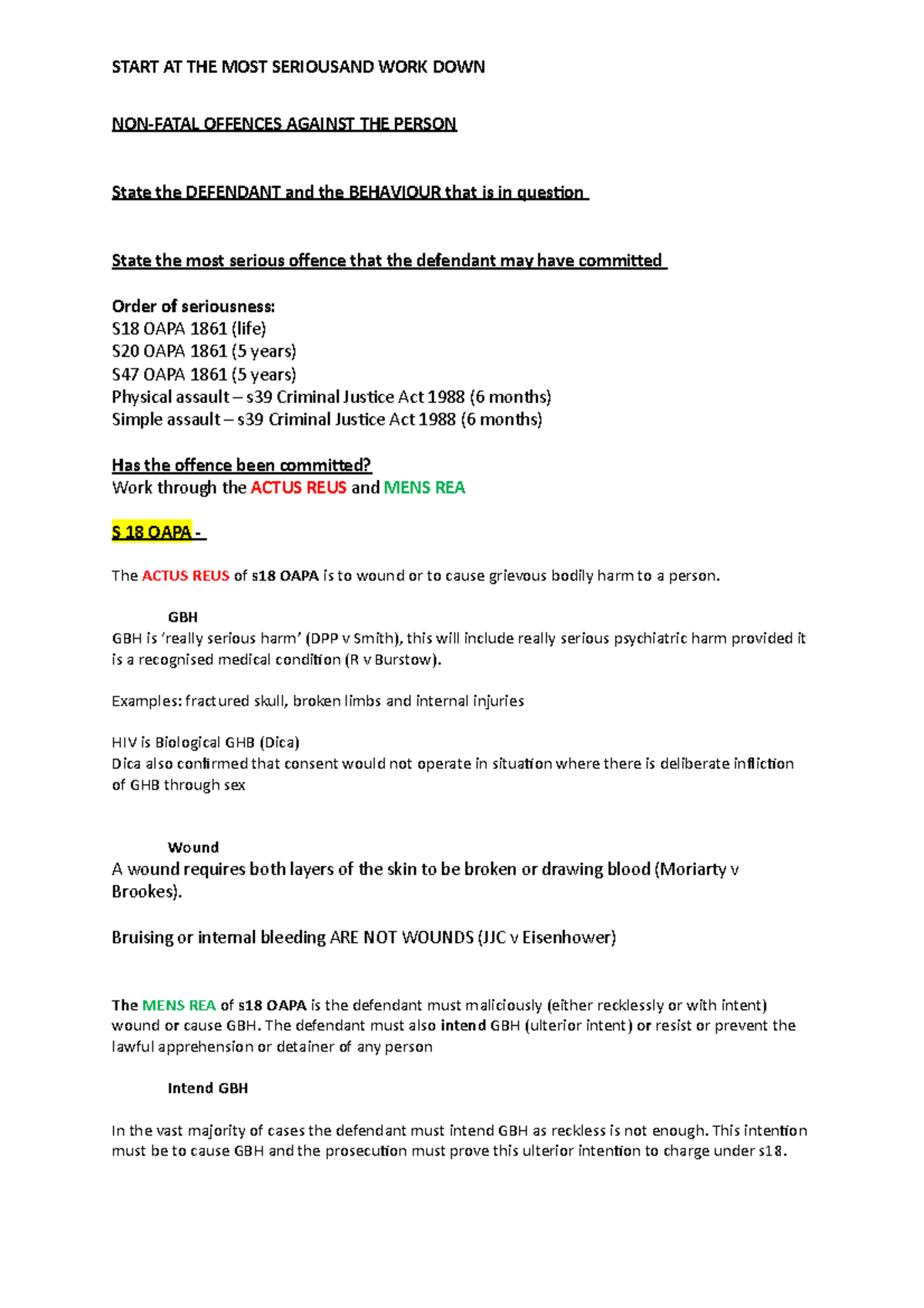 NON Fatal Offences Against THE Person NONFATAL OFFENCES AGAINST THE