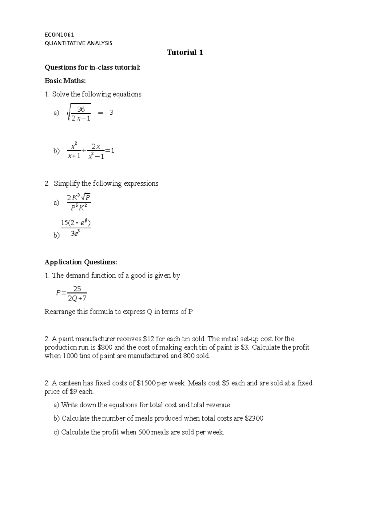 quantitative analysis homework