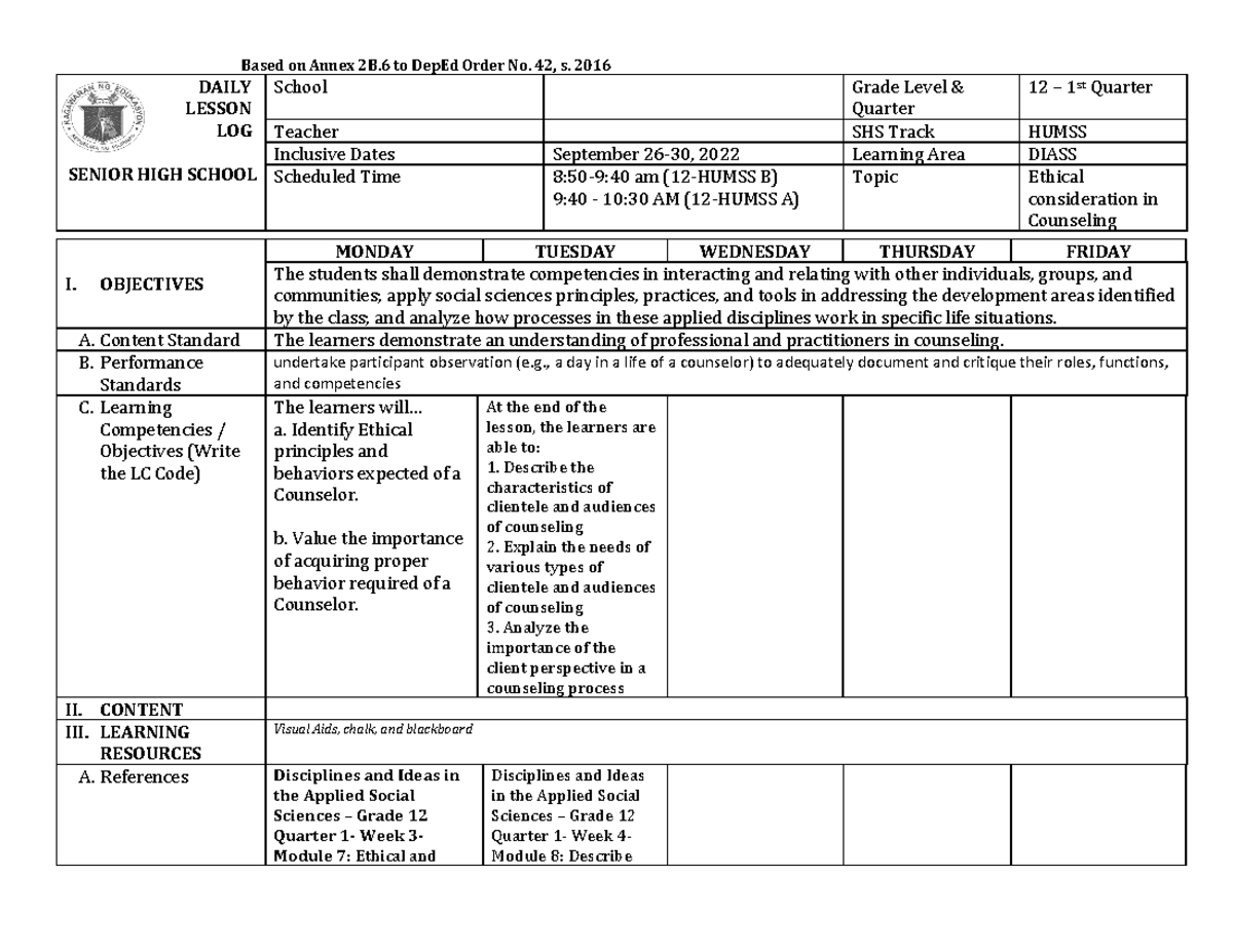 Diass-Oct 3-7 2022 - Social Science - Based on Annex 2B to DepEd Order ...