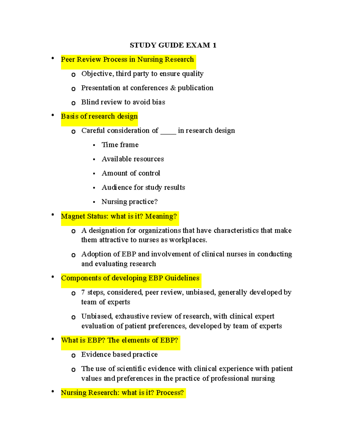 Study Guide EXAM 1 - STUDY GUIDE EXAM 1 Peer Review Process In Nursing ...